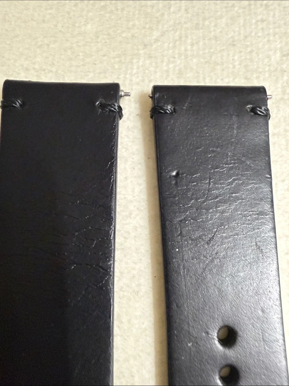 22mm Black Leather Watch Band with Stainless Steel Buckle